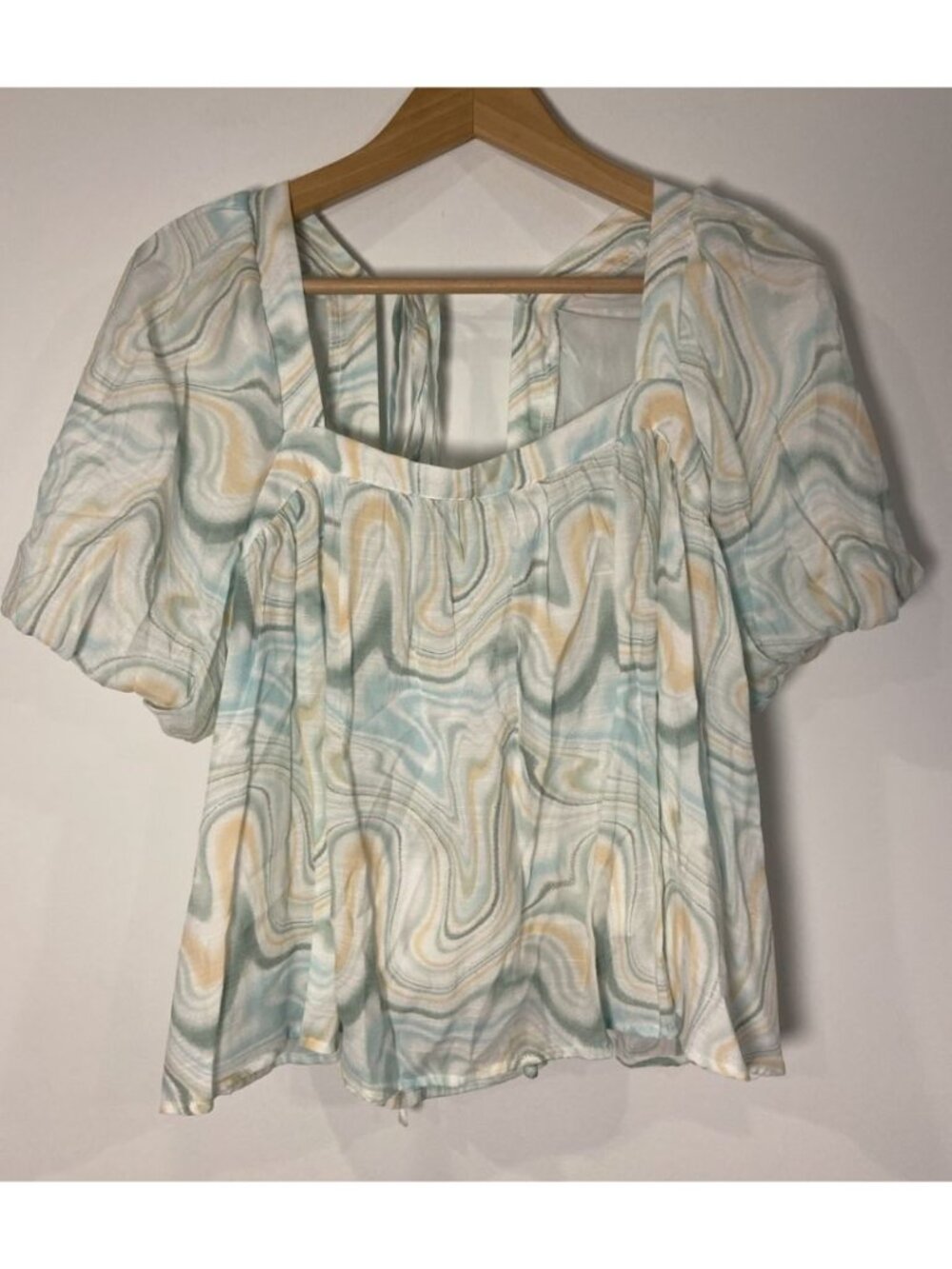 NWT Blu Pepper Shirt Blouse Puff Sleeve Boho Green Blue Size Large L New
